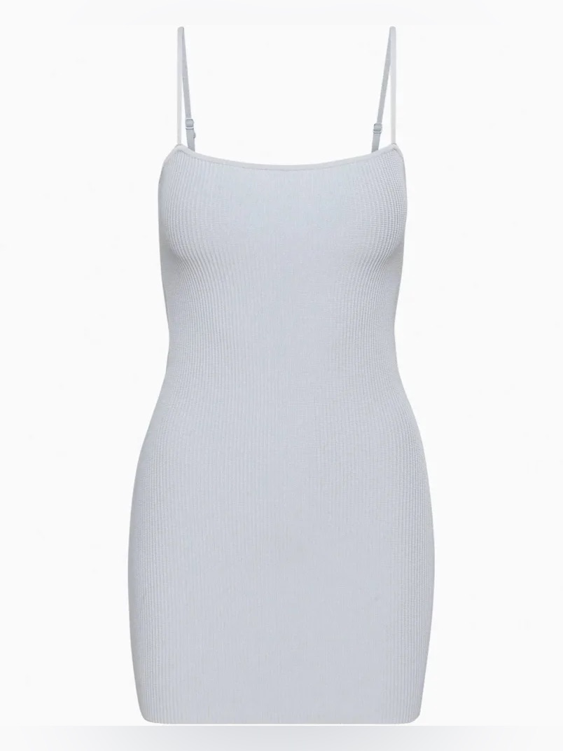 Babaton Sculpt Knit Cami Ribbed Slip Dress - Cement Blue